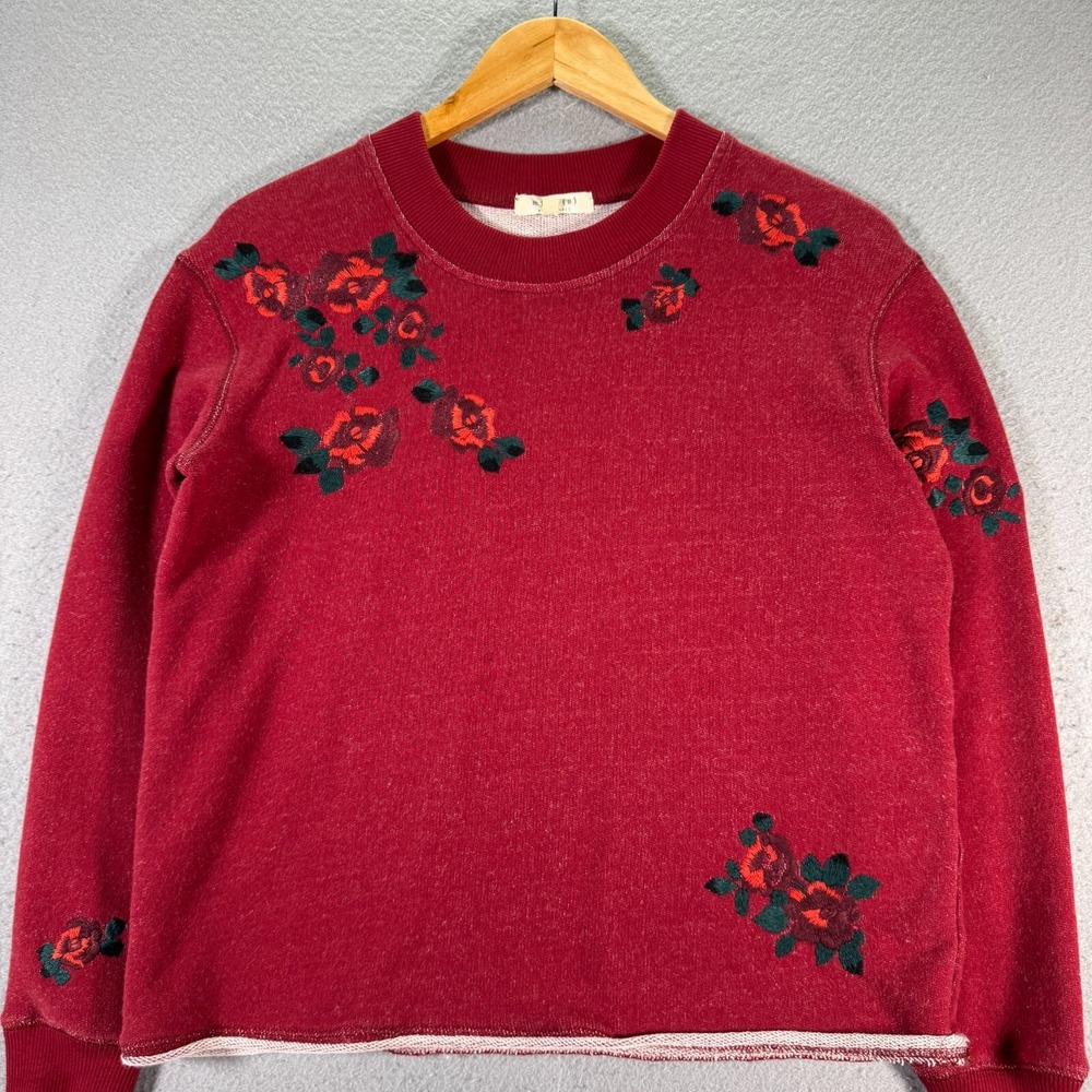 Miles Madewell Cut Off Sweater Womens‎ XS Red Comfort Classic Floral Embroider